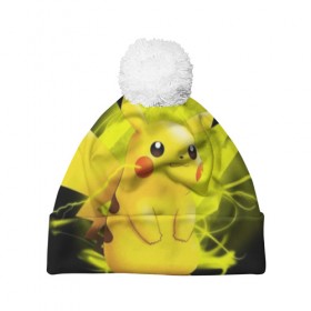 Шапка 3D c помпоном с принтом Pikachu Pika Pika в Кировске, 100% полиэстер | универсальный размер, печать по всей поверхности изделия | pika | pikachu | аниме | детская | детям | игры | молния | мышка | мышь | пика | пикачу | покемон | покемоны