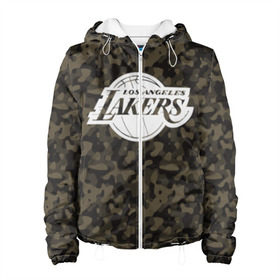 Женская куртка 3D с принтом Los Angeles Lakers Camo в Кировске, ткань верха — 100% полиэстер, подклад — флис | прямой крой, подол и капюшон оформлены резинкой с фиксаторами, два кармана без застежек по бокам, один большой потайной карман на груди. Карман на груди застегивается на липучку | camo | lakers | los angeles lakers | nba | баскетбол | камуфляж | лос анджелес лейкерс | нба | спорт | хаки