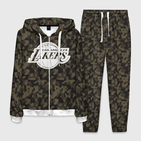 Мужской костюм 3D с принтом Los Angeles Lakers Camo в Кировске, 100% полиэстер | Манжеты и пояс оформлены тканевой резинкой, двухслойный капюшон со шнурком для регулировки, карманы спереди | camo | lakers | los angeles lakers | nba | баскетбол | камуфляж | лос анджелес лейкерс | нба | спорт | хаки