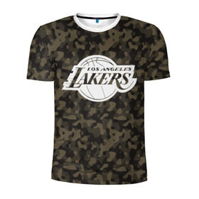 Мужская футболка 3D спортивная с принтом Los Angeles Lakers Camo в Кировске, 100% полиэстер с улучшенными характеристиками | приталенный силуэт, круглая горловина, широкие плечи, сужается к линии бедра | Тематика изображения на принте: camo | lakers | los angeles lakers | nba | баскетбол | камуфляж | лос анджелес лейкерс | нба | спорт | хаки