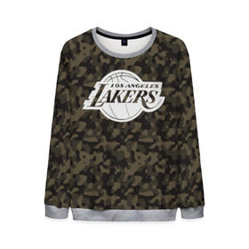 Мужской свитшот 3D с принтом Los Angeles Lakers Camo в Кировске, 100% полиэстер с мягким внутренним слоем | круглый вырез горловины, мягкая резинка на манжетах и поясе, свободная посадка по фигуре | Тематика изображения на принте: camo | lakers | los angeles lakers | nba | баскетбол | камуфляж | лос анджелес лейкерс | нба | спорт | хаки