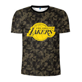 Мужская футболка 3D спортивная с принтом Los Angeles Lakers Camo Gold в Кировске, 100% полиэстер с улучшенными характеристиками | приталенный силуэт, круглая горловина, широкие плечи, сужается к линии бедра | 