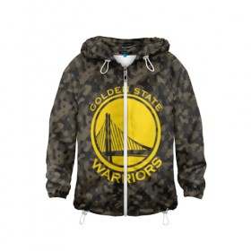 Детская ветровка 3D с принтом Golden State Warriors camo в Кировске, 100% полиэстер | подол и капюшон оформлены резинкой с фиксаторами, по бокам два кармана без застежек, один потайной карман на груди | Тематика изображения на принте: golden state | golden state warriors | nba | warriors | баскетбол | голден стэйт | голден стэйт уорриорз | камуфляж | нба | спорт | уорриорз camo | хаки