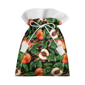 Подарочный 3D мешок с принтом Персики в Кировске, 100% полиэстер | Размер: 29*39 см | аромат | зелень | лето | листья | персик | плоды | сад | сочный | спелый | фрукты | цветы