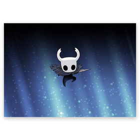 Поздравительная открытка с принтом Рыцарь - HOLLOW KNIGHT в Кировске, 100% бумага | плотность бумаги 280 г/м2, матовая, на обратной стороне линовка и место для марки
 | game | games | ghosts | godmaster | hollow | hornet | knight | metroidvania | silksong | zote | гримм | зот | игра | игры | квиррел | найт | песня | полый | призраки | пустой | рыцарь | силксонг | холлоу | хорнет | шелк