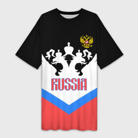 Платье-футболка 3D с принтом HOCKEY RUSSIA в Кировске,  |  | hockey | russia | sport | герб | надписи | россия | сборная хоккея | символика | спорт | спортсмен | триколор | форма | хоккей | чемпионат | я русский
