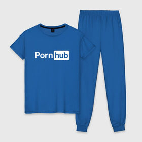 Женская пижама хлопок с принтом PornHub в Кировске, 100% хлопок | брюки и футболка прямого кроя, без карманов, на брюках мягкая резинка на поясе и по низу штанин | brazzers | браззерс