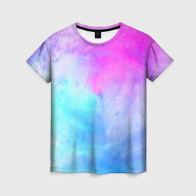 Женская футболка 3D с принтом Лето в Кировске, 100% полиэфир ( синтетическое хлопкоподобное полотно) | прямой крой, круглый вырез горловины, длина до линии бедер | tie dye | tie dye футболка | летняя футболка | розовый | синий | тай дай | тай дай футболка | фиолетовый | яркая футболка