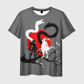 Мужская футболка 3D с принтом Битва драконов в Кировске, 100% полиэфир | прямой крой, круглый вырез горловины, длина до линии бедер | anime | meme | tokyo | аниме | герой | иероглиф | луна | манга | сакура | самурай | солнце | стиль | фентези | япония