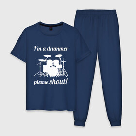 Мужская пижама хлопок с принтом Я барабанщик, так что кричите! в Кировске, 100% хлопок | брюки и футболка прямого кроя, без карманов, на брюках мягкая резинка на поясе и по низу штанин
 | drum | drummer | барабан | барабанщик | барабаны