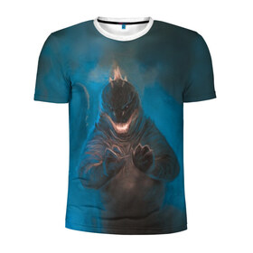 Мужская футболка 3D спортивная с принтом Blue в Кировске, 100% полиэстер с улучшенными характеристиками | приталенный силуэт, круглая горловина, широкие плечи, сужается к линии бедра | godzilla | king of the monsters | годзила | годзилла 2 | король монстров