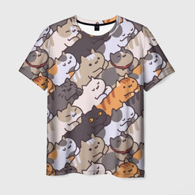 Мужская футболка 3D с принтом Котомания в Кировске, 100% полиэфир | прямой крой, круглый вырез горловины, длина до линии бедер | кот | котики | котяра | кошка | милый | паттерн | прикольный | пушистик | рыжий | смешной