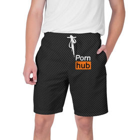 Мужские шорты 3D с принтом PORN HUB в Кировске,  полиэстер 100% | прямой крой, два кармана без застежек по бокам. Мягкая трикотажная резинка на поясе, внутри которой широкие завязки. Длина чуть выше колен | карбон | логотип | пошлое
