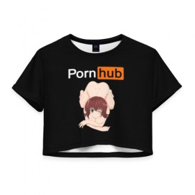 Женская футболка Cropp-top с принтом PORN HUB в Кировске, 100% полиэстер | круглая горловина, длина футболки до линии талии, рукава с отворотами | логотип | пошлое