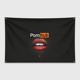 Флаг-баннер с принтом PORN HUB в Кировске, 100% полиэстер | размер 67 х 109 см, плотность ткани — 95 г/м2; по краям флага есть четыре люверса для крепления | губы | логотип | пошлое