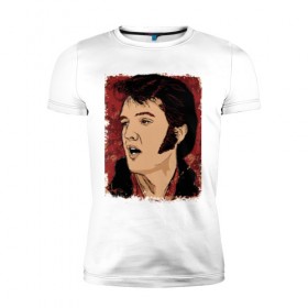 Мужская футболка премиум с принтом Элвис Пресли в Кировске, 92% хлопок, 8% лайкра | приталенный силуэт, круглый вырез ворота, длина до линии бедра, короткий рукав | американский. певец. актёр. король рок н ролл