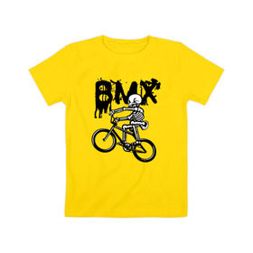 Детская футболка хлопок с принтом BMX в Кировске, 100% хлопок | круглый вырез горловины, полуприлегающий силуэт, длина до линии бедер | bike | bmx | bones | extreme | skeleton | skull | sport | велосипед | скелет | спорт | череп | экстрим