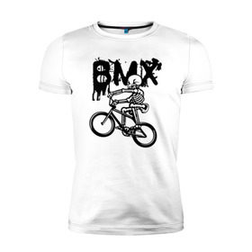 Мужская футболка премиум с принтом BMX в Кировске, 92% хлопок, 8% лайкра | приталенный силуэт, круглый вырез ворота, длина до линии бедра, короткий рукав | bike | bmx | bones | extreme | skeleton | skull | sport | велосипед | скелет | спорт | череп | экстрим