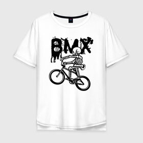 Мужская футболка хлопок Oversize с принтом BMX в Кировске, 100% хлопок | свободный крой, круглый ворот, “спинка” длиннее передней части | bike | bmx | bones | extreme | skeleton | skull | sport | велосипед | скелет | спорт | череп | экстрим