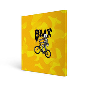 Холст квадратный с принтом BMX в Кировске, 100% ПВХ |  | bike | bmx | bones | extreme | skeleton | skull | sport | велосипед | скелет | спорт | череп | экстрим