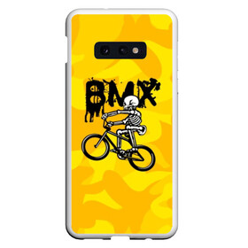 Чехол для Samsung S10E с принтом BMX в Кировске, Силикон | Область печати: задняя сторона чехла, без боковых панелей | Тематика изображения на принте: bike | bmx | bones | extreme | skeleton | skull | sport | велосипед | скелет | спорт | череп | экстрим