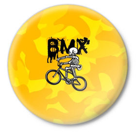 Значок с принтом BMX в Кировске,  металл | круглая форма, металлическая застежка в виде булавки | bike | bmx | bones | extreme | skeleton | skull | sport | велосипед | скелет | спорт | череп | экстрим
