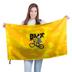 Флаг 3D с принтом BMX в Кировске, 100% полиэстер | плотность ткани — 95 г/м2, размер — 67 х 109 см. Принт наносится с одной стороны | bike | bmx | bones | extreme | skeleton | skull | sport | велосипед | скелет | спорт | череп | экстрим