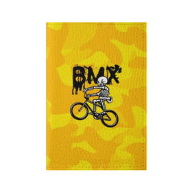 Обложка для паспорта матовая кожа с принтом BMX в Кировске, натуральная матовая кожа | размер 19,3 х 13,7 см; прозрачные пластиковые крепления | bike | bmx | bones | extreme | skeleton | skull | sport | велосипед | скелет | спорт | череп | экстрим