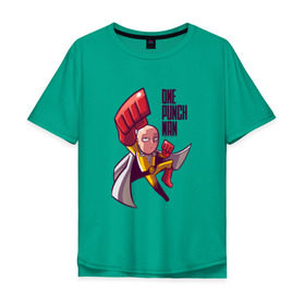 Мужская футболка хлопок Oversize с принтом One-Punch SaitaMan в Кировске, 100% хлопок | свободный крой, круглый ворот, “спинка” длиннее передней части | Тематика изображения на принте: anime | one punch man | saitama | аниме | ван панч мен | ванпанчмен | сайтама