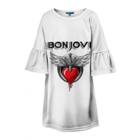Детское платье 3D с принтом Bon Jovi в Кировске, 100% полиэстер | прямой силуэт, чуть расширенный к низу. Круглая горловина, на рукавах — воланы | bon jovi | бон джови | музыка | музыкальная группа | песни | рок | рок группа | рокгруппа