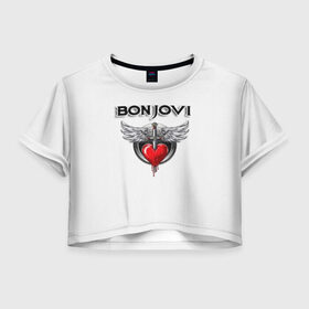 Женская футболка Cropp-top с принтом Bon Jovi в Кировске, 100% полиэстер | круглая горловина, длина футболки до линии талии, рукава с отворотами | bon jovi | бон джови | музыка | музыкальная группа | песни | рок | рок группа | рокгруппа