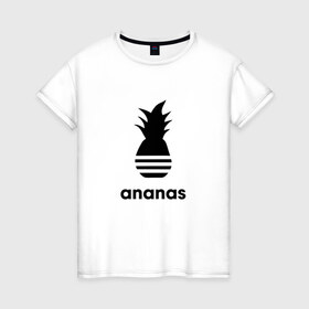 Женская футболка хлопок с принтом Ананас в Кировске, 100% хлопок | прямой крой, круглый вырез горловины, длина до линии бедер, слегка спущенное плечо | абибос | адидас | ананас