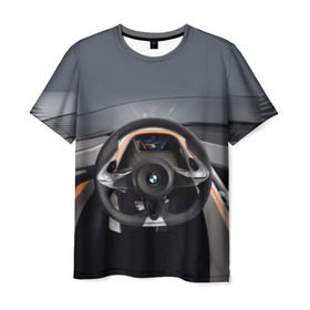 Мужская футболка 3D с принтом BMW в Кировске, 100% полиэфир | прямой крой, круглый вырез горловины, длина до линии бедер | bmw | car | car interior | steering | windshield | автомобиль | бмв | лобовое стекло | руль | салон