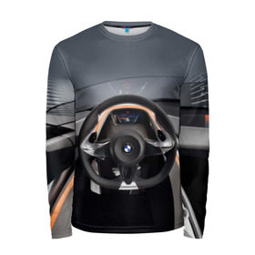 Мужской лонгслив 3D с принтом BMW в Кировске, 100% полиэстер | длинные рукава, круглый вырез горловины, полуприлегающий силуэт | bmw | car | car interior | steering | windshield | автомобиль | бмв | лобовое стекло | руль | салон