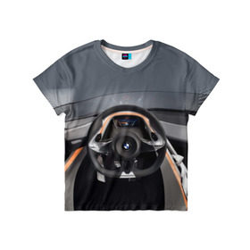 Детская футболка 3D с принтом BMW в Кировске, 100% гипоаллергенный полиэфир | прямой крой, круглый вырез горловины, длина до линии бедер, чуть спущенное плечо, ткань немного тянется | bmw | car | car interior | steering | windshield | автомобиль | бмв | лобовое стекло | руль | салон