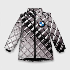 Зимняя куртка для девочек 3D с принтом BMW в Кировске, ткань верха — 100% полиэстер; подклад — 100% полиэстер, утеплитель — 100% полиэстер. | длина ниже бедра, удлиненная спинка, воротник стойка и отстегивающийся капюшон. Есть боковые карманы с листочкой на кнопках, утяжки по низу изделия и внутренний карман на молнии. 

Предусмотрены светоотражающий принт на спинке, радужный светоотражающий элемент на пуллере молнии и на резинке для утяжки. | bmw | metal | pattern | prestige | бмв | металл | престиж | узор