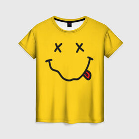 Женская футболка 3D с принтом NIRVANA SMILE в Кировске, 100% полиэфир ( синтетическое хлопкоподобное полотно) | прямой крой, круглый вырез горловины, длина до линии бедер | music | nirvana | rip smile | rock | smile | группа | курт кобейн | музыка | нирвана | рок | смайл