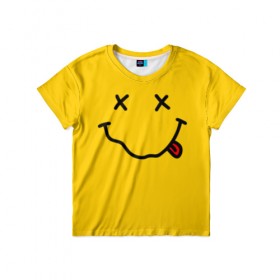 Детская футболка 3D с принтом NIRVANA SMILE в Кировске, 100% гипоаллергенный полиэфир | прямой крой, круглый вырез горловины, длина до линии бедер, чуть спущенное плечо, ткань немного тянется | music | nirvana | rip smile | rock | smile | группа | курт кобейн | музыка | нирвана | рок | смайл