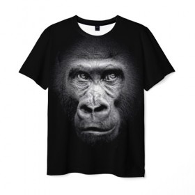 Мужская футболка 3D с принтом Горилла в Кировске, 100% полиэфир | прямой крой, круглый вырез горловины, длина до линии бедер | animal | black | eyes | fauna | gorilla | gray | look | monkey | muzzle | primate | взгляд | глаза | горилла | животное | обезьяна | примат | серый | фауна | черный