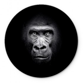 Коврик для мышки круглый с принтом Горилла в Кировске, резина и полиэстер | круглая форма, изображение наносится на всю лицевую часть | Тематика изображения на принте: animal | black | eyes | fauna | gorilla | gray | look | monkey | muzzle | primate | взгляд | глаза | горилла | животное | обезьяна | примат | серый | фауна | черный