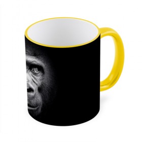 Кружка с принтом Горилла в Кировске, керамика | ёмкость 330 мл | Тематика изображения на принте: animal | black | eyes | fauna | gorilla | gray | look | monkey | muzzle | primate | взгляд | глаза | горилла | животное | обезьяна | примат | серый | фауна | черный