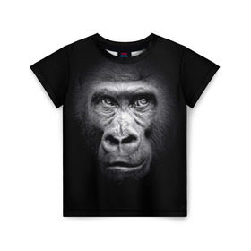 Детская футболка 3D с принтом Горилла в Кировске, 100% гипоаллергенный полиэфир | прямой крой, круглый вырез горловины, длина до линии бедер, чуть спущенное плечо, ткань немного тянется | animal | black | eyes | fauna | gorilla | gray | look | monkey | muzzle | primate | взгляд | глаза | горилла | животное | обезьяна | примат | серый | фауна | черный