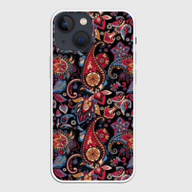 Чехол для iPhone 13 mini с принтом Этнический орнамент в Кировске,  |  | asia | black | blue | curl | east | ethnic | flower | india | ornament | pattern | petal | red | yellow | zendudl | азия | восток | желтый | завитушка | зендудл | индия | красный | лепесток | орнамент | узор | цветок | черный | этнический