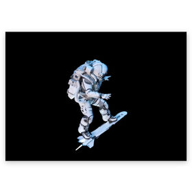Поздравительная открытка с принтом Космонавт в Кировске, 100% бумага | плотность бумаги 280 г/м2, матовая, на обратной стороне линовка и место для марки
 | Тематика изображения на принте: astronaut | black | cool | man | skateboard | space | space suit | suit | астронавт | космонавт | космос | костюм | прикольный | скафандр | скейтборд | человек | черный