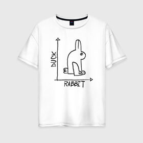 Женская футболка хлопок Oversize с принтом Утка Кролик в Кировске, 100% хлопок | свободный крой, круглый ворот, спущенный рукав, длина до линии бедер
 | алгебра | геометрия | животные | иллюзия | кролик | обман зрения | утка | юмор