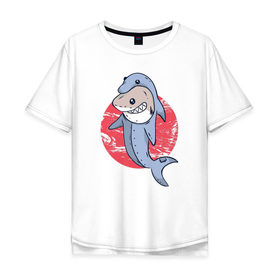 Мужская футболка хлопок Oversize с принтом Акула в костюме Дельфина в Кировске, 100% хлопок | свободный крой, круглый ворот, “спинка” длиннее передней части | 