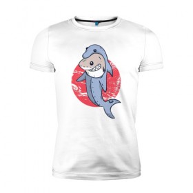 Мужская футболка премиум с принтом Акула в костюме Дельфина в Кировске, 92% хлопок, 8% лайкра | приталенный силуэт, круглый вырез ворота, длина до линии бедра, короткий рукав | 