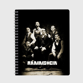 Тетрадь с принтом Rammstein в Кировске, 100% бумага | 48 листов, плотность листов — 60 г/м2, плотность картонной обложки — 250 г/м2. Листы скреплены сбоку удобной пружинной спиралью. Уголки страниц и обложки скругленные. Цвет линий — светло-серый
 | Тематика изображения на принте: lindemann | rammstain | rammstein | rammstein 2019 | ramstein | группы | метал | музыка | рок | тилль линдеманн