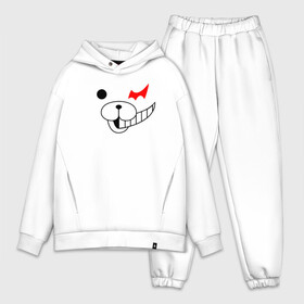 Мужской костюм хлопок OVERSIZE с принтом Monokuma части лица в Кировске,  |  | anime | bear | black  white | danganronpa | kurokuma | monodam | monokuma | monomi | monotaro | pink | rabbit | school | shirokuma | аниме | главарь | мoноми | монокума | черно белый | школа