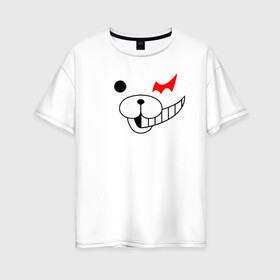 Женская футболка хлопок Oversize с принтом MONOKUMA в Кировске, 100% хлопок | свободный крой, круглый ворот, спущенный рукав, длина до линии бедер
 | anime | bear | black  white | danganronpa | kurokuma | monodam | monokuma | monomi | monotaro | pink | rabbit | school | shirokuma | аниме | главарь | мoноми | монокума | черно белый | школа